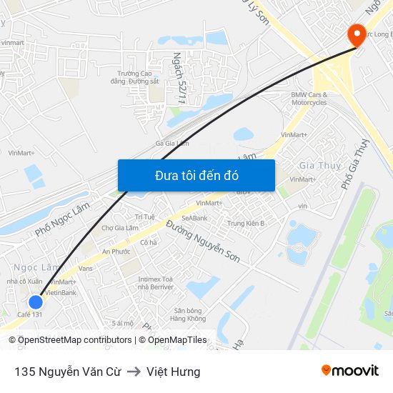 135 Nguyễn Văn Cừ to Việt Hưng map