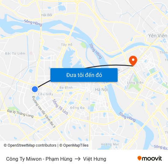 Công Ty Miwon - Phạm Hùng to Việt Hưng map