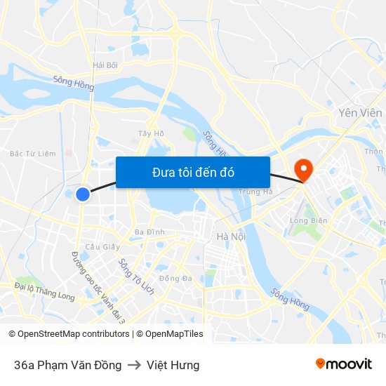 36a Phạm Văn Đồng to Việt Hưng map