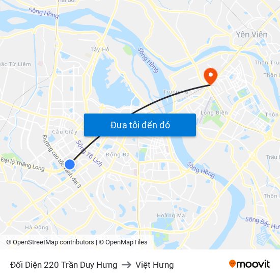 Đối Diện 220 Trần Duy Hưng to Việt Hưng map