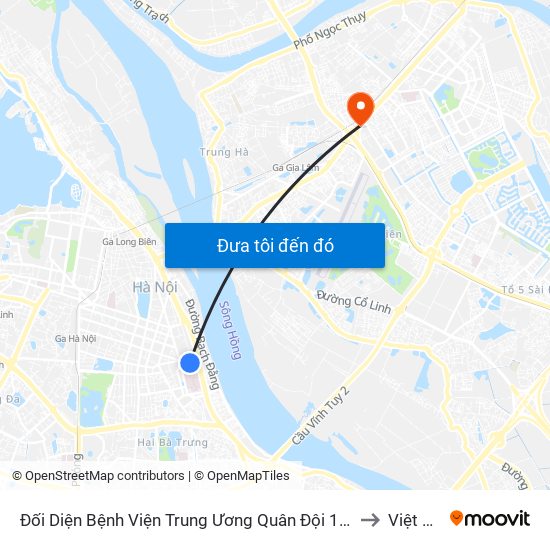 Đối Diện Bệnh Viện Trung Ương Quân Đội 108 - Trần Hưng Đạo to Việt Hưng map