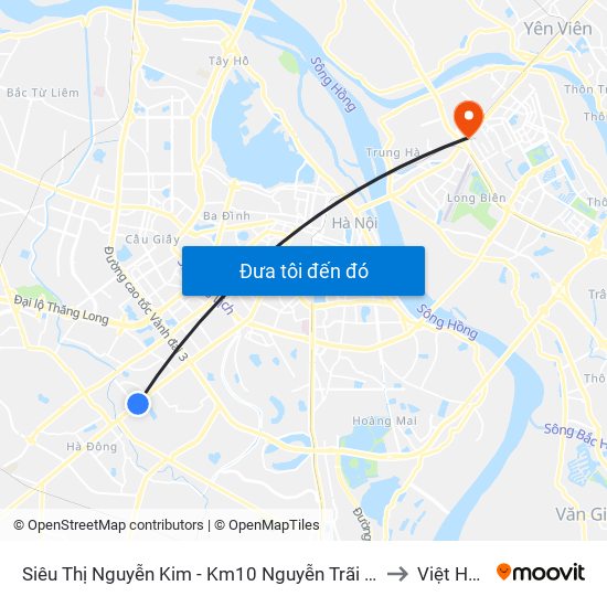 Siêu Thị Nguyễn Kim - Km10 Nguyễn Trãi (Hà Đông) to Việt Hưng map