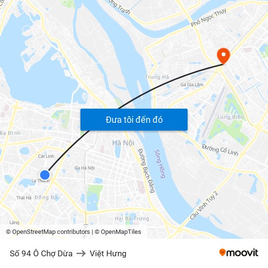 Số 94 Ô Chợ Dừa to Việt Hưng map