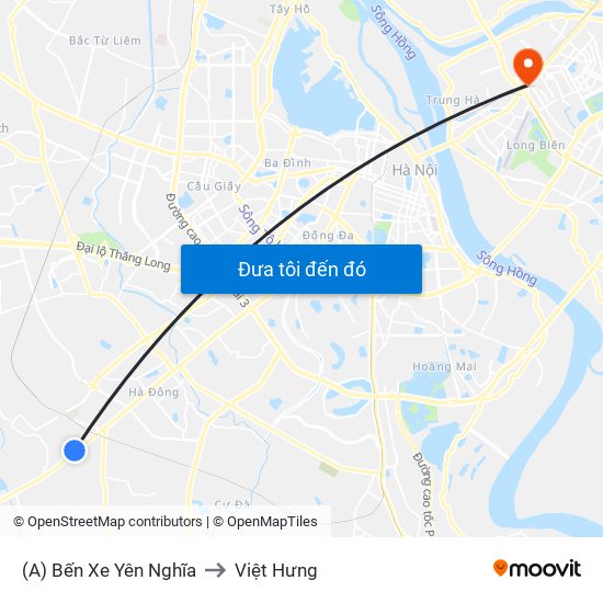 (A) Bến Xe Yên Nghĩa to Việt Hưng map