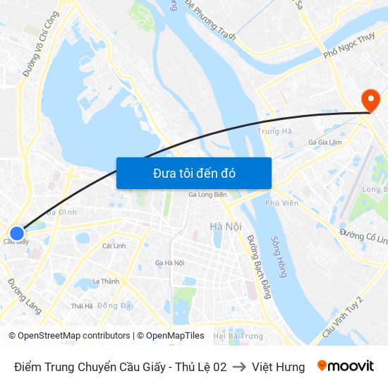 Điểm Trung Chuyển Cầu Giấy - Thủ Lệ 02 to Việt Hưng map
