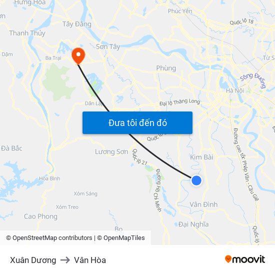 Xuân Dương to Vân Hòa map