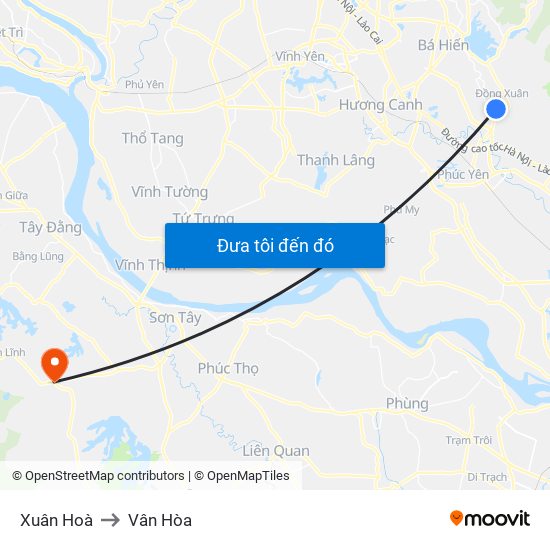 Xuân Hoà to Vân Hòa map