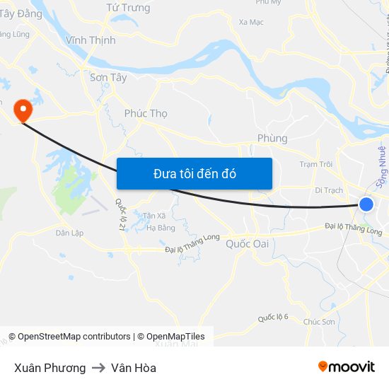 Xuân Phương to Vân Hòa map