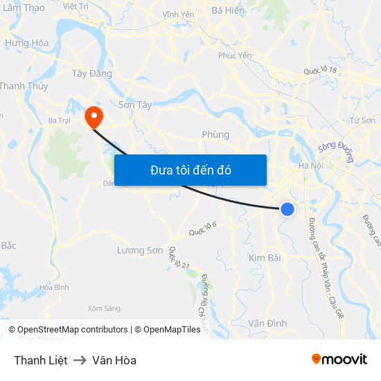 Thanh Liệt to Vân Hòa map