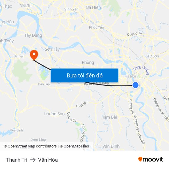 Thanh Trì to Vân Hòa map