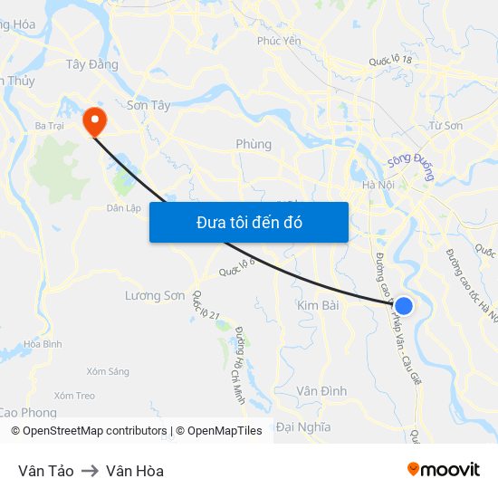 Vân Tảo to Vân Hòa map