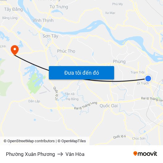 Phường Xuân Phương to Vân Hòa map