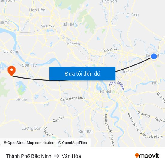 Thành Phố Bắc Ninh to Vân Hòa map