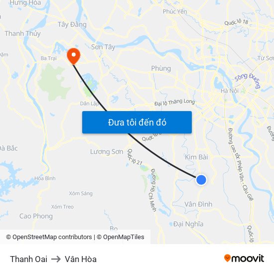 Thanh Oai to Vân Hòa map