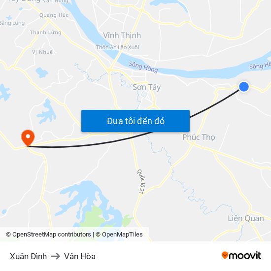 Xuân Đình to Vân Hòa map