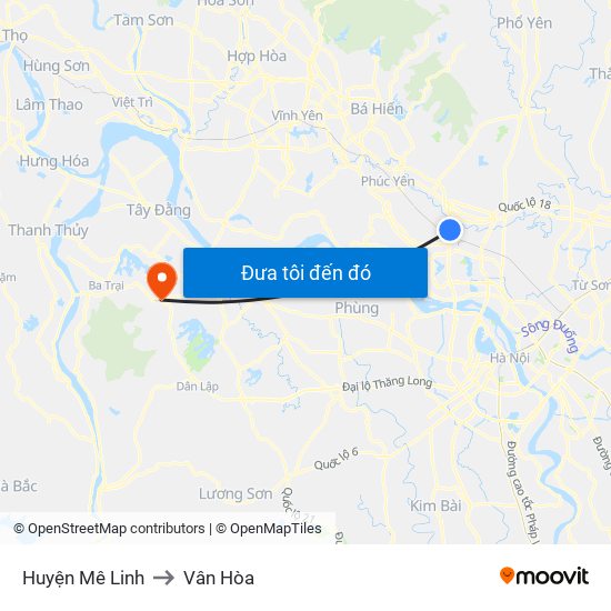 Huyện Mê Linh to Vân Hòa map