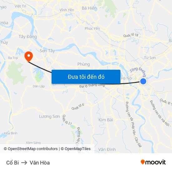 Cổ Bi to Vân Hòa map