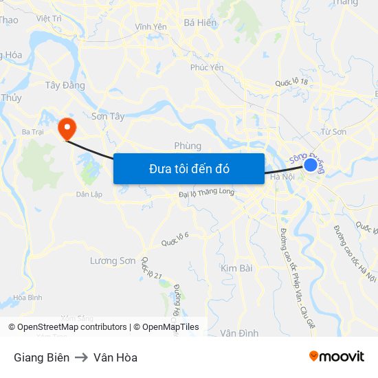 Giang Biên to Vân Hòa map