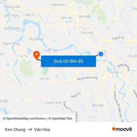 Kim Chung to Vân Hòa map