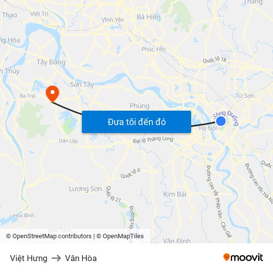 Việt Hưng to Vân Hòa map