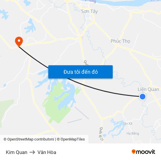 Kim Quan to Vân Hòa map