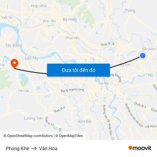 Phong Khê to Vân Hòa map