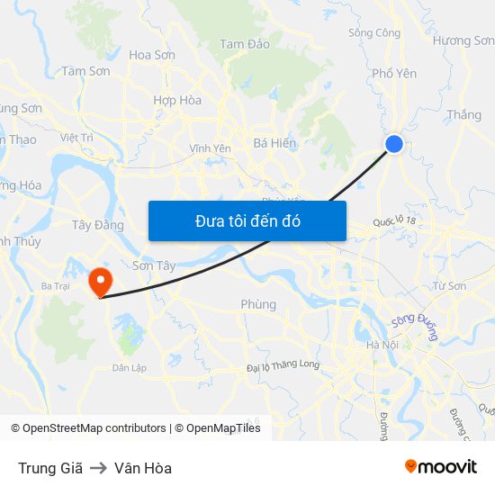 Trung Giã to Vân Hòa map