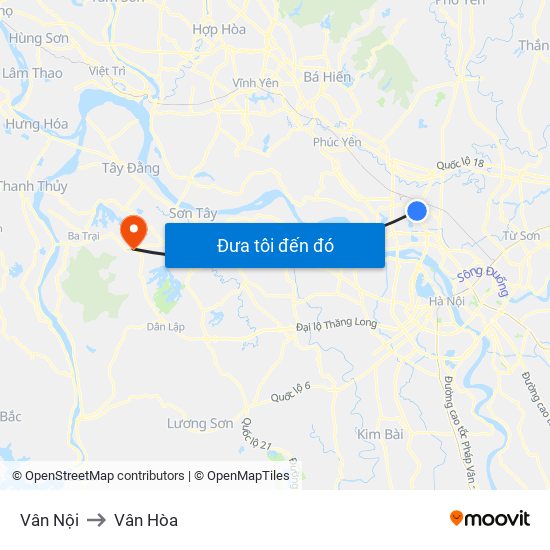 Vân Nội to Vân Hòa map