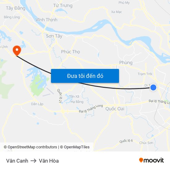 Vân Canh to Vân Hòa map