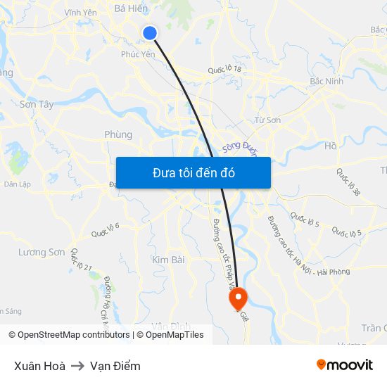 Xuân Hoà to Vạn Điểm map