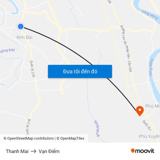 Thanh Mai to Vạn Điểm map