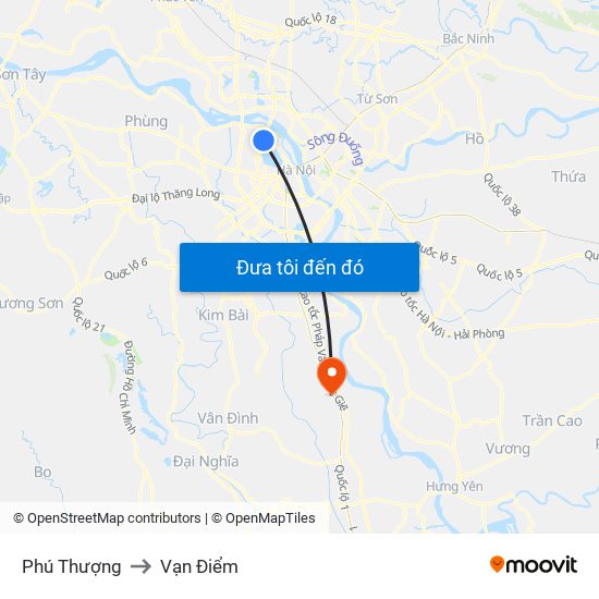 Phú Thượng to Vạn Điểm map