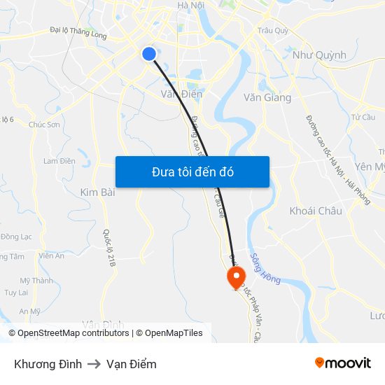 Khương Đình to Vạn Điểm map