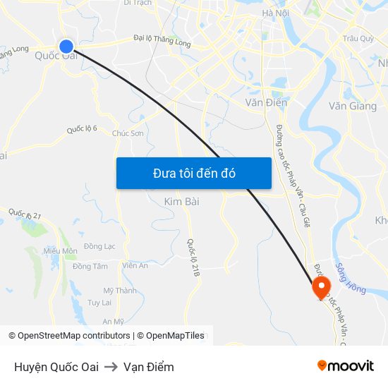 Huyện Quốc Oai to Vạn Điểm map