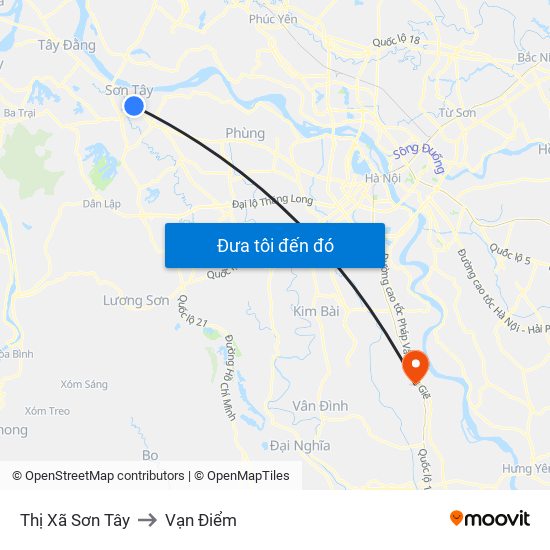 Thị Xã Sơn Tây to Vạn Điểm map