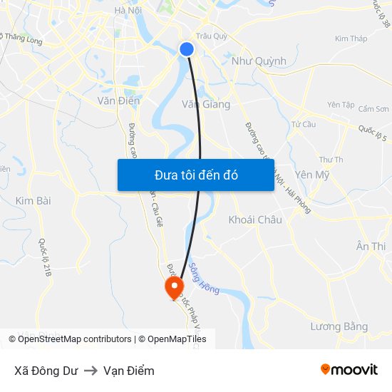 Xã Đông Dư to Vạn Điểm map