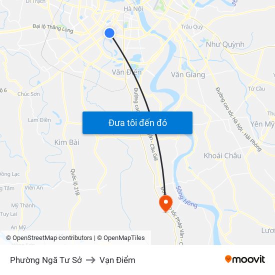 Phường Ngã Tư Sở to Vạn Điểm map