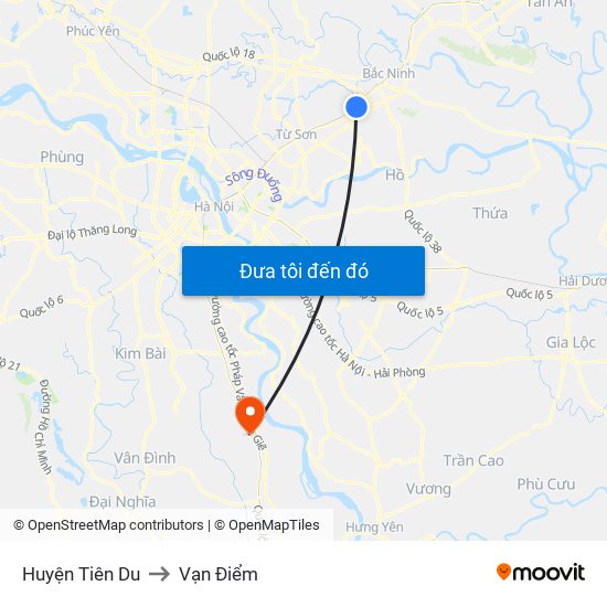 Huyện Tiên Du to Vạn Điểm map