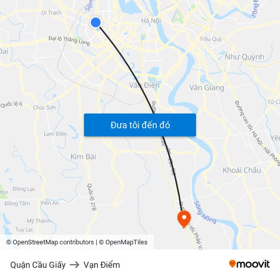 Quận Cầu Giấy to Vạn Điểm map