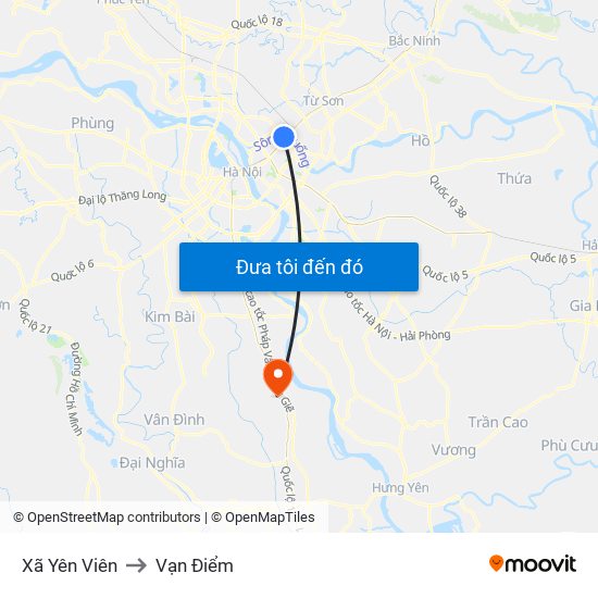 Xã Yên Viên to Vạn Điểm map