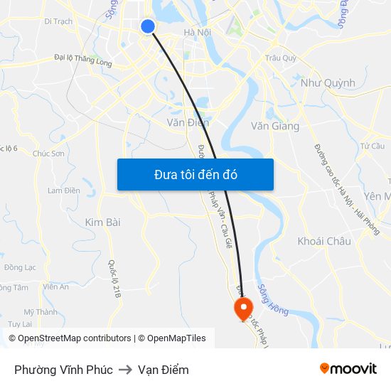 Phường Vĩnh Phúc to Vạn Điểm map