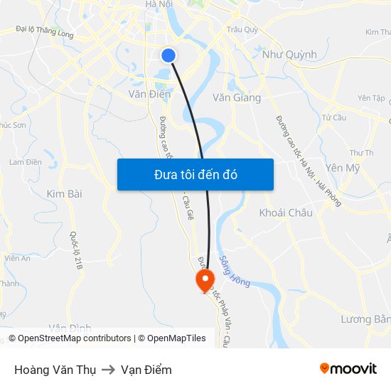 Hoàng Văn Thụ to Vạn Điểm map