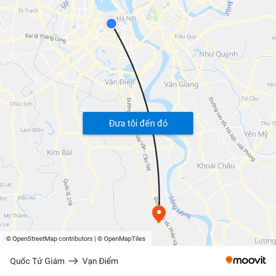 Quốc Tử Giám to Vạn Điểm map