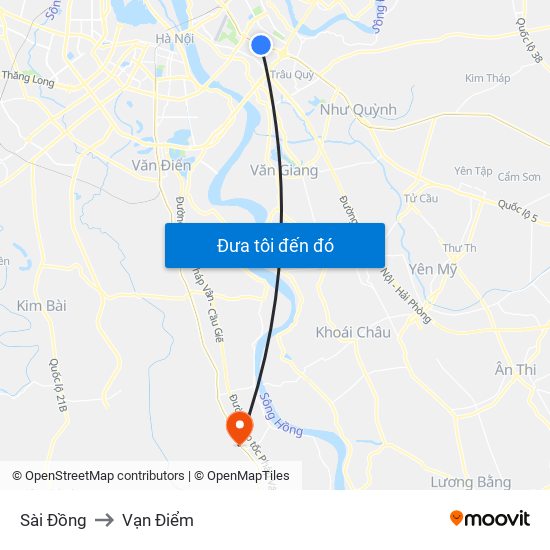 Sài Đồng to Vạn Điểm map