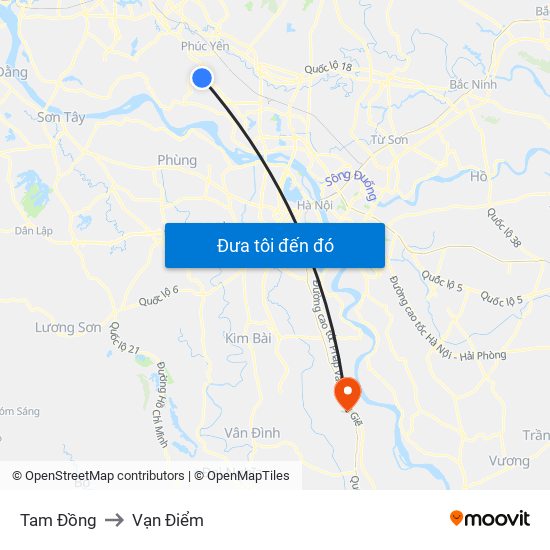 Tam Đồng to Vạn Điểm map
