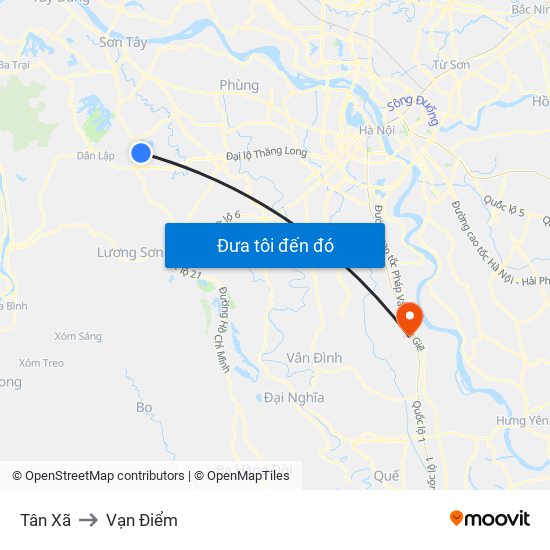 Tân Xã to Vạn Điểm map