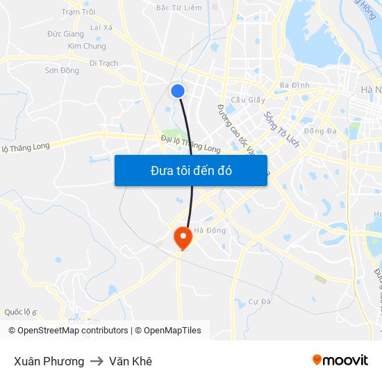Xuân Phương to Văn Khê map