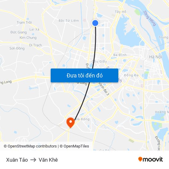 Xuân Tảo to Văn Khê map