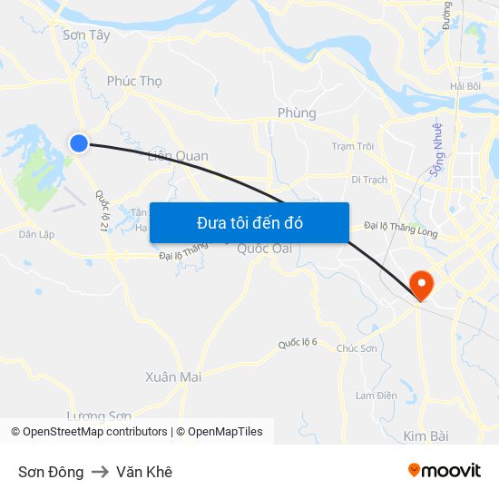 Sơn Đông to Văn Khê map