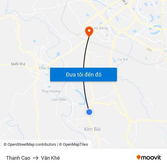 Thanh Cao to Văn Khê map